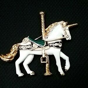 Vintage gold tone Carousel horse pin brooch